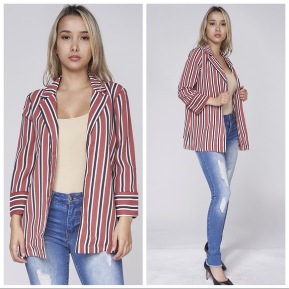 Jackets & Blazers - ❤️LAST NEW S Mauve Stripe Open Front Blazer Cardigan